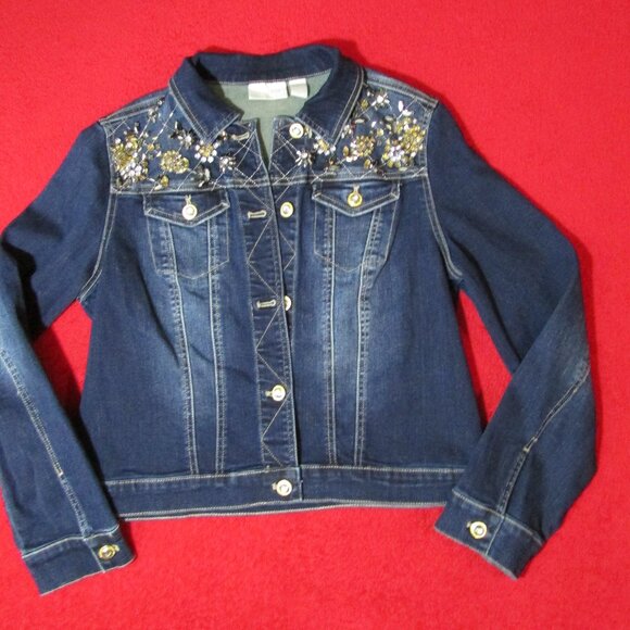 Chico's Embellished Jean Jacket 0= sz 2-4 - Picture 4 of 11